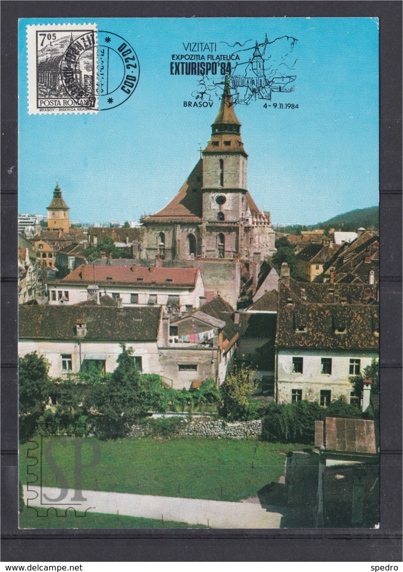 1984 Romania Brasov Postal Máximo Black Church Biserica Neagra Gothic Church Maxicard Maximum Expozitia Franchise - Kirchen U. Kathedralen