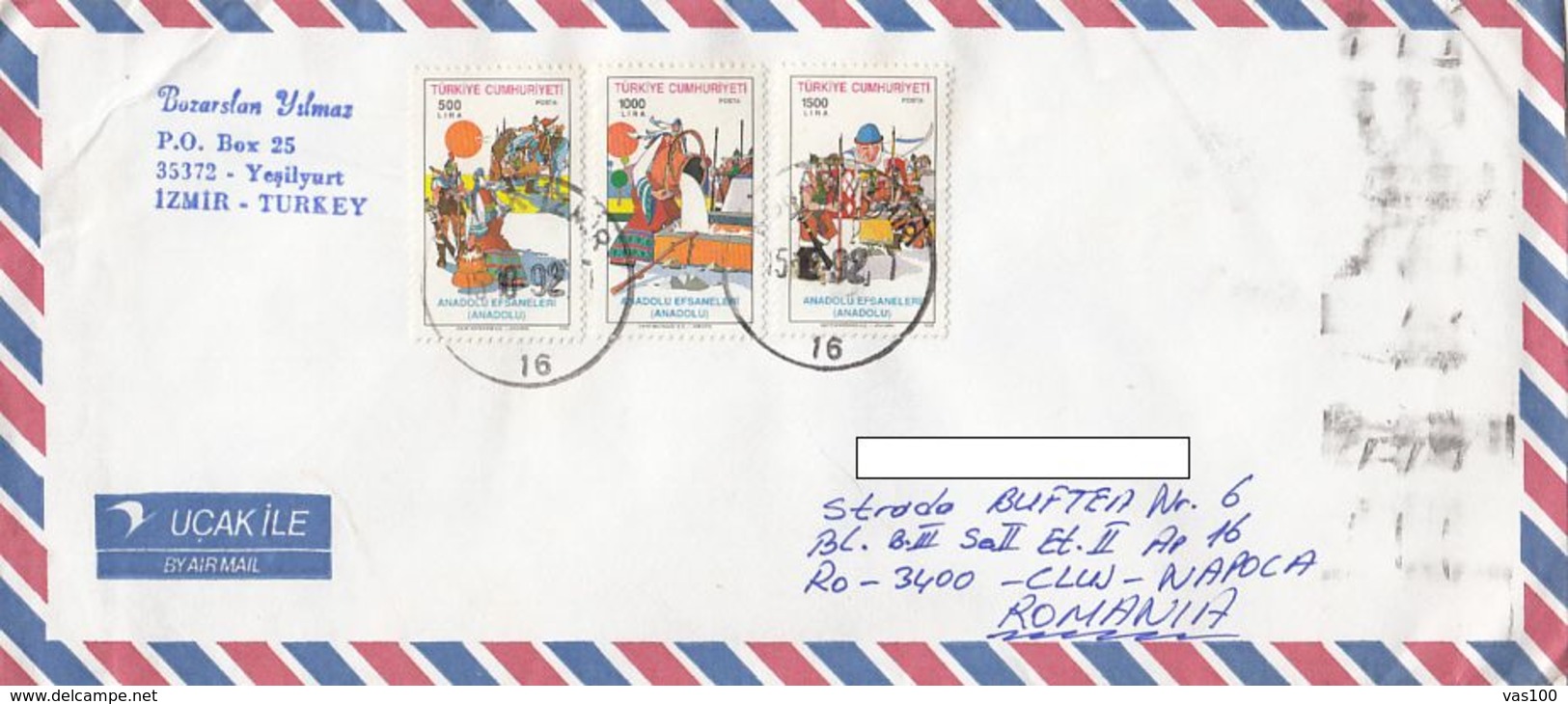 LEGEND OF ANATOLIA, STAMPS ON COVER, 1992, TURKEY - Covers & Documents