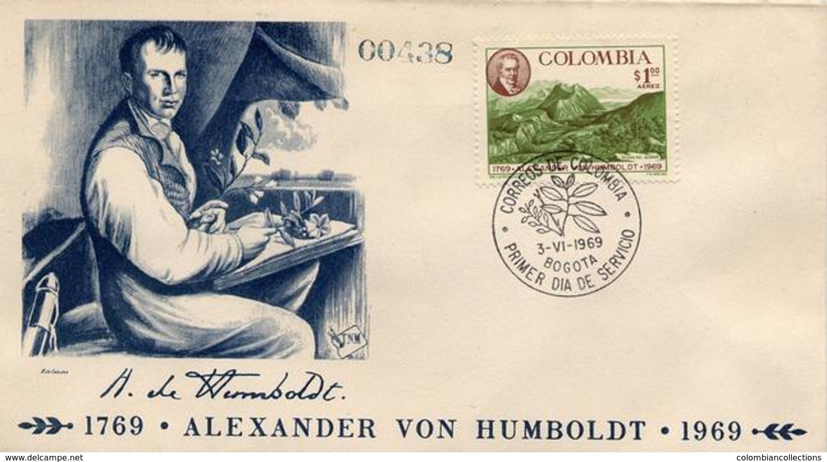 Lote 1180F, Colombia, 1969, SPD-FDC, II Centenario Del Nacimiento De A. Von Humboldt, Mountain - Colombia