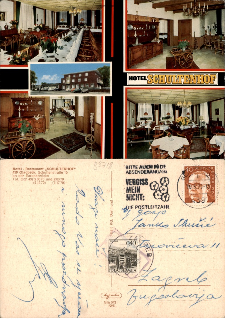 GLADBECK HOTEL SCHULTENHOF,GERMANY POSTCARD - Other & Unclassified