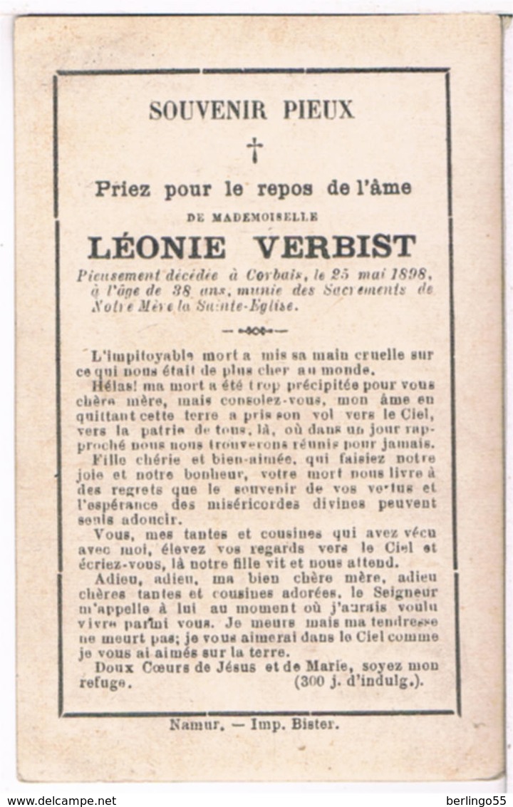 Priez Pour. Verbist Léonie. ° Corbais 1860 † Corbais 1898  (2 Scan's) - Religion & Esotericism