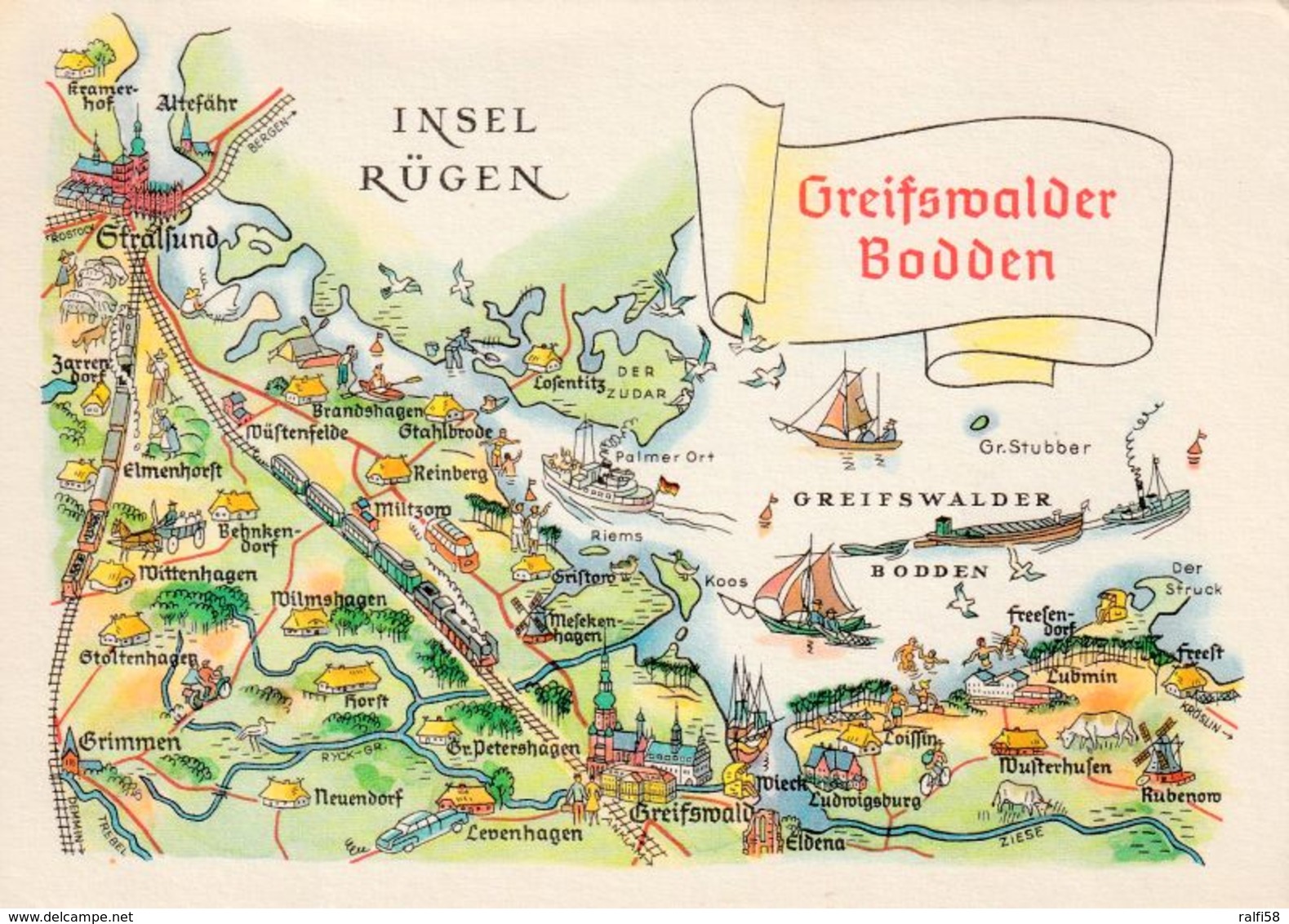 1 Map Of Germany * 1 Ansichtskarte Mit Der Landkarte Vom Greifswalder Bodden * - Landkarten