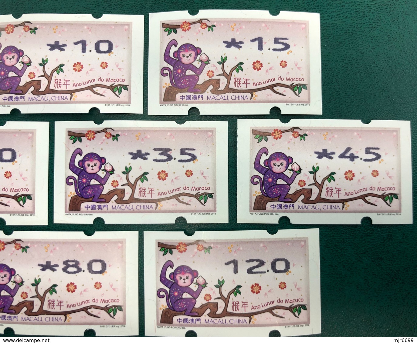 MACAU ATM LABELS, ZODIAC NEW YEAR OF THE MONKEY ISSUE COMPLETE SET NAGLER 104 ALL FINE UM MINT - Distributeurs