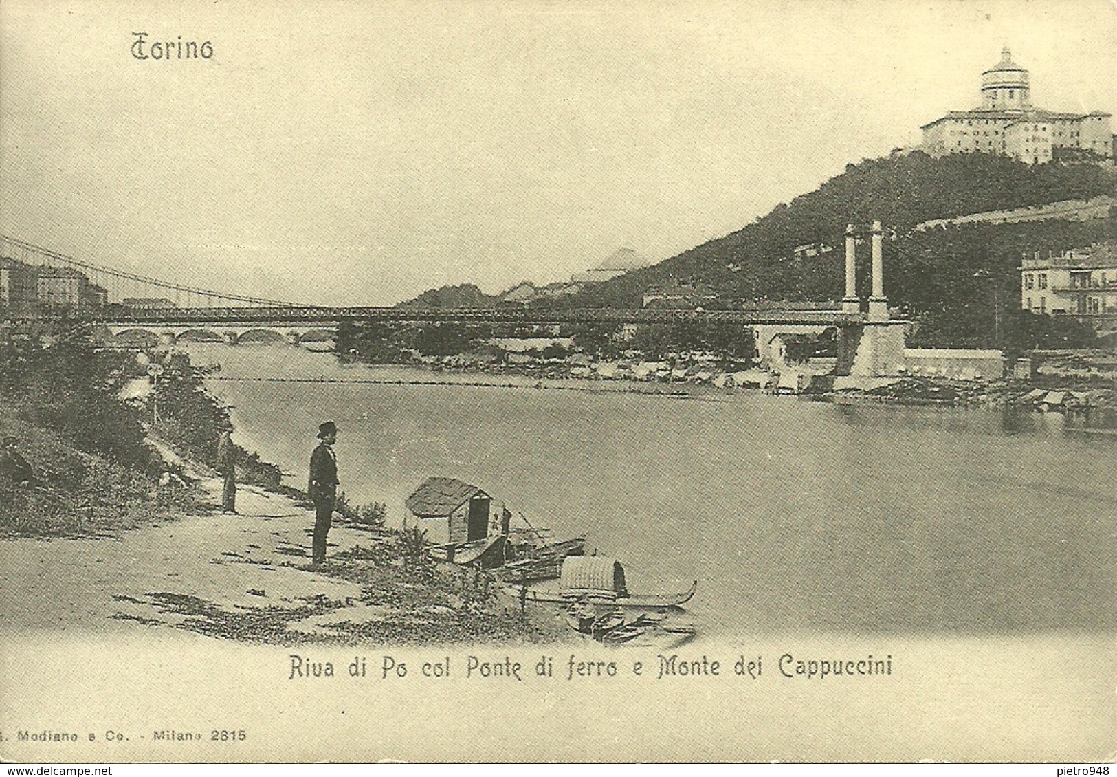 Torino (Piemonte) Riva Del Po Col Ponte Di Ferro E Monte Dei Cappuccini, Riproduzione D43, Reproduction - Fiume Po