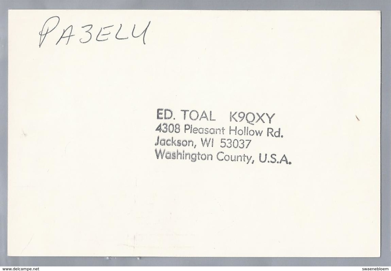 US.- QSL KAART. CARD. ED TOAL, JACKSON, WASHINGTON COUNTY. U.S.A. FOUR LAKES AMATEUR RADIO CLUB. ARRL. MDXG. - Radio Amatoriale