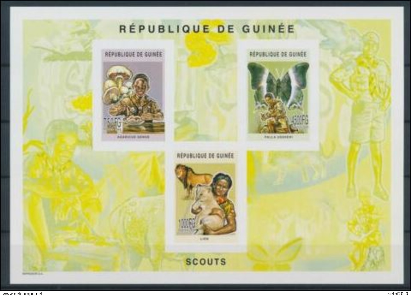 Guinee 2004  Mushrooms Champignons Scouts Butterfly Papillon Lion   Imperf MNH - Champignons
