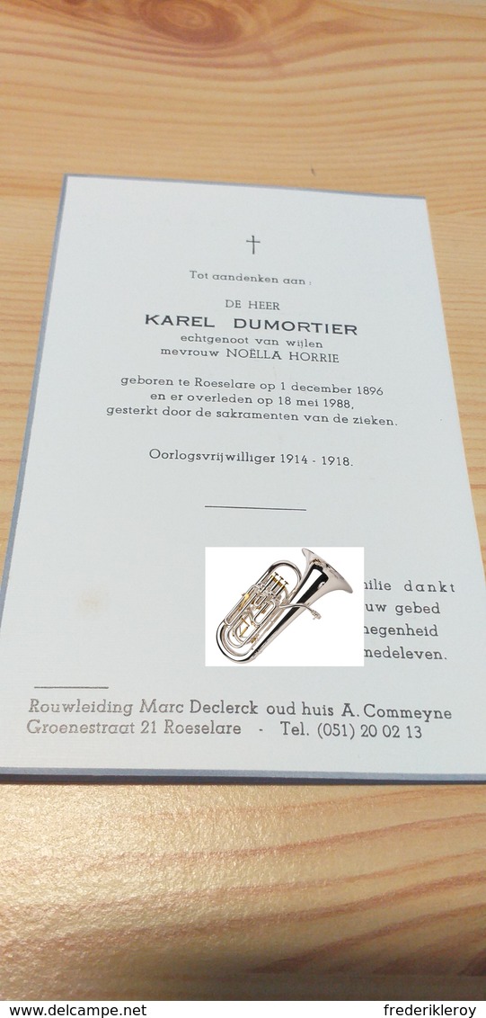 Karel Dumortier (Horrie) Oorlogsvrijwilliger WOI Roeselare - Collections