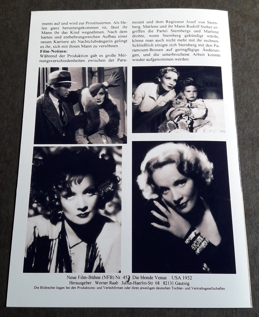 MARLENE DIETRICH / Cary Grant Im Josef-von-Sternberg-Film "Die Blonde Venus" # NFB-Filmprogramm (4 Seiten) # [19-19] - Autres & Non Classés