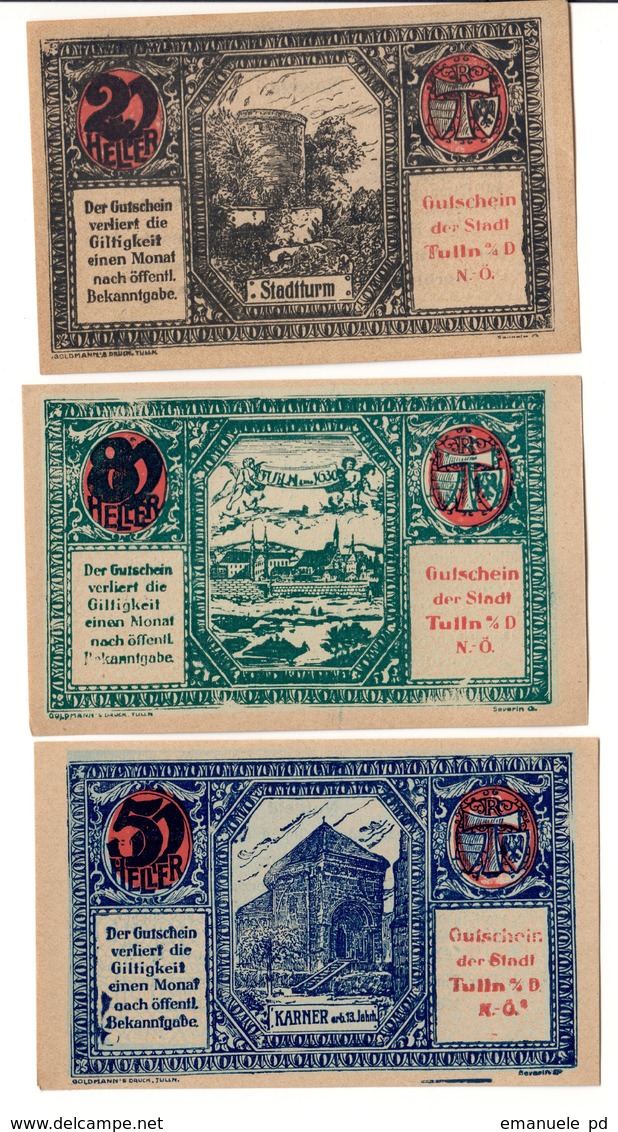 Austria Notgeld Lot / Set - TULLN AN DER DONAU X 3 - Austria