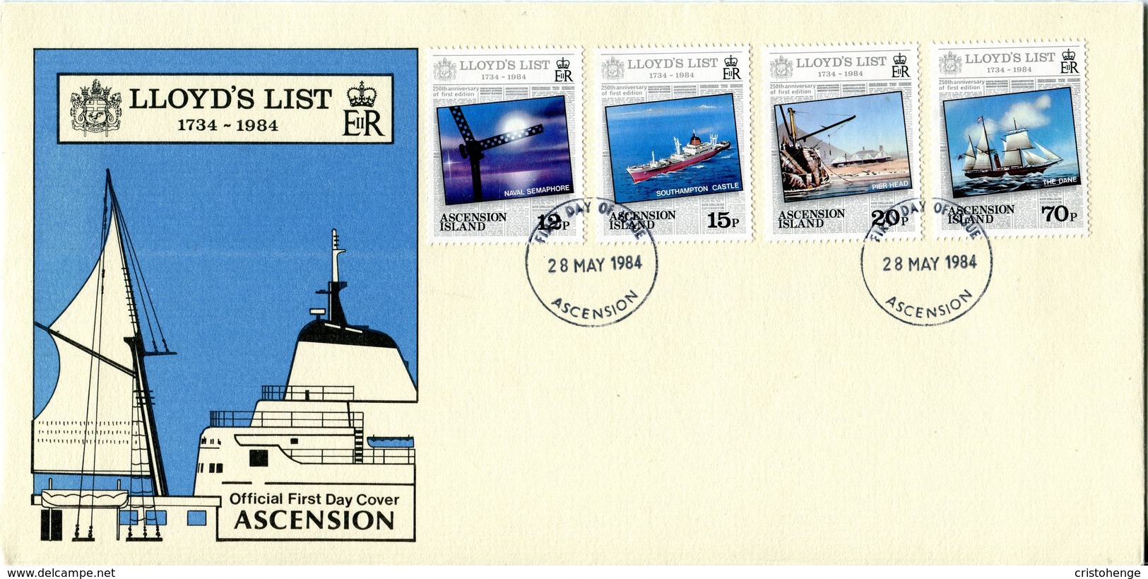 Ascension 1984 250th Anniversary Of Lloyds List FDC Cover - Ascension