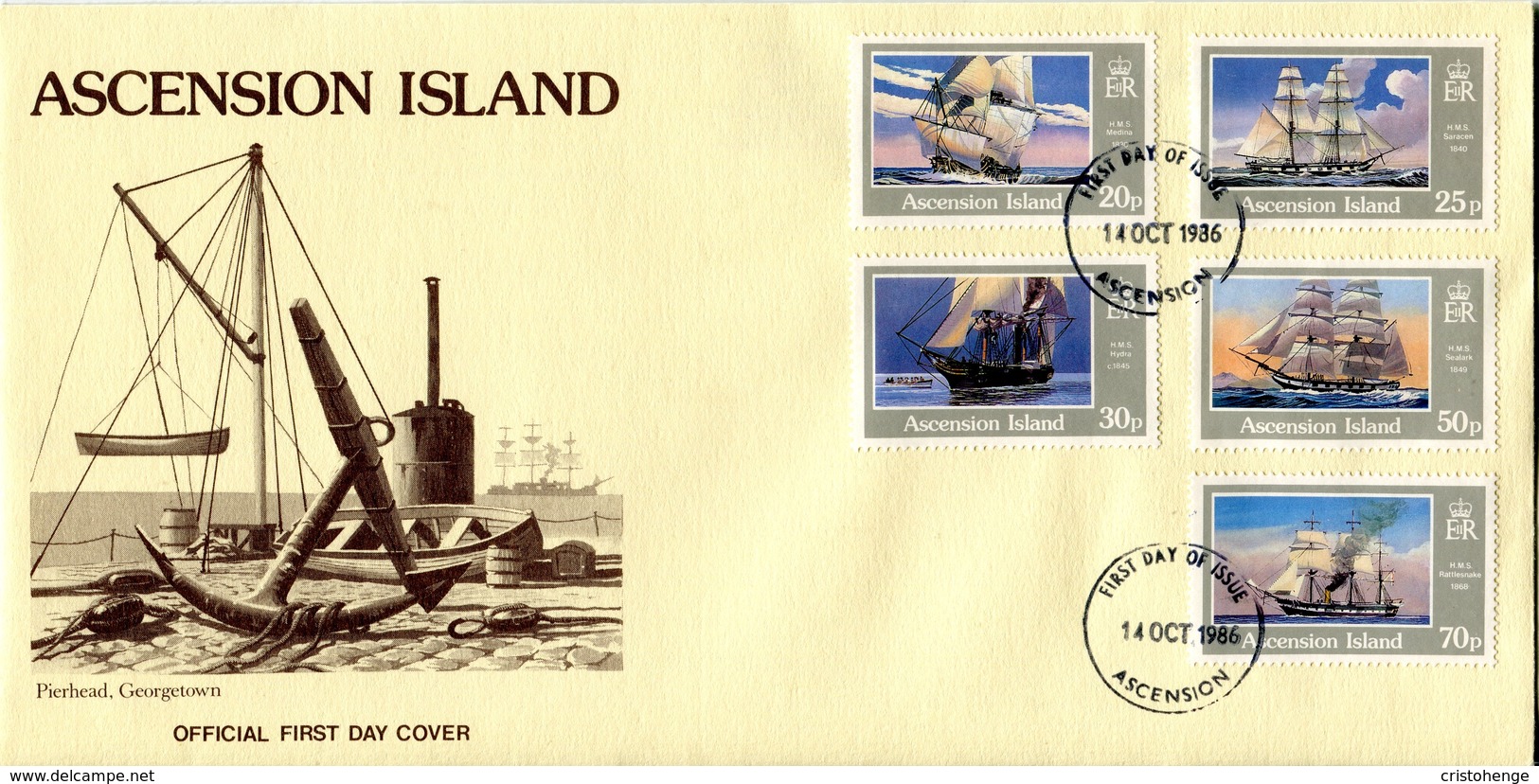 Ascension 1986 Ships Of The Royal Navy FDC Cover Set Of 3 - Ascension