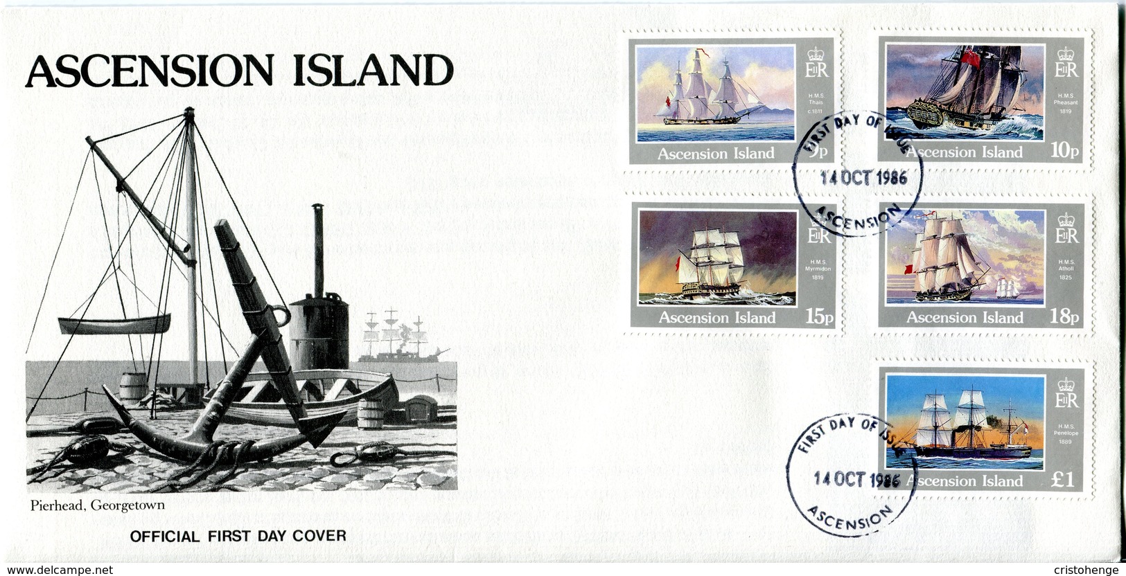 Ascension 1986 Ships Of The Royal Navy FDC Cover Set Of 3 - Ascension