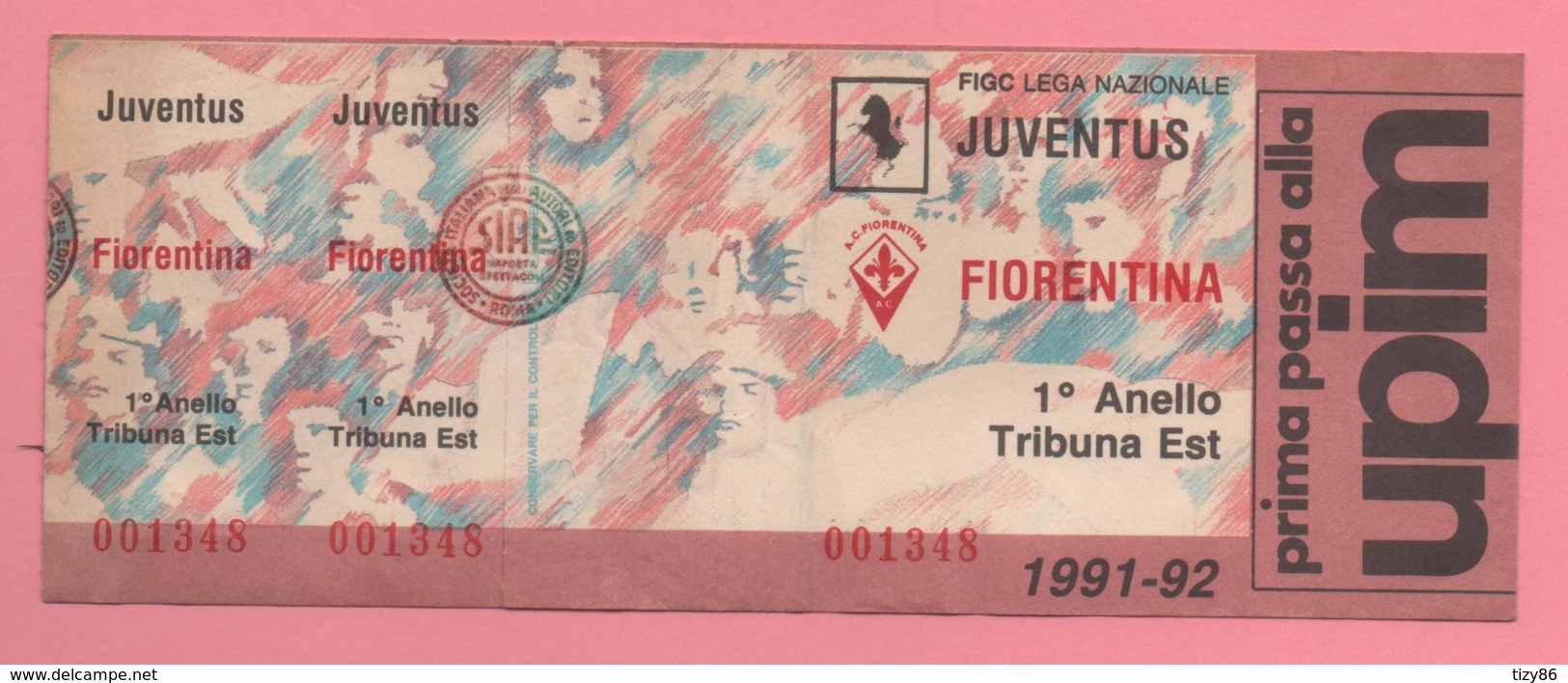 Biglietto D'ingresso Stadio Juventus Fiorentina 1991-92 - Tickets - Vouchers