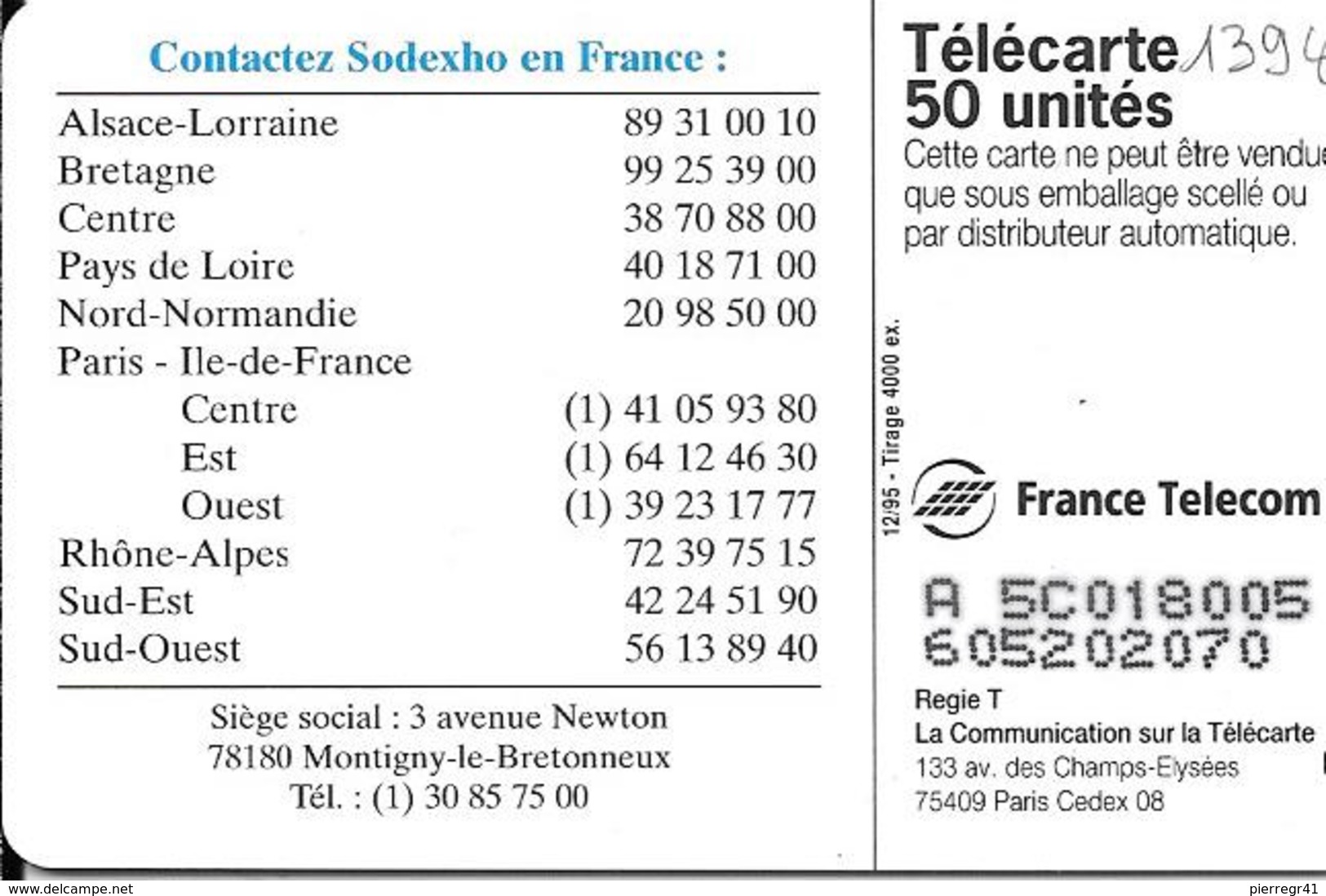 CARTE-PUCE-PRIVEE-EN1394-12/95-SO3.JG-SODEXHO-FRANCE-UTILISE-TBE - 50 Unités   