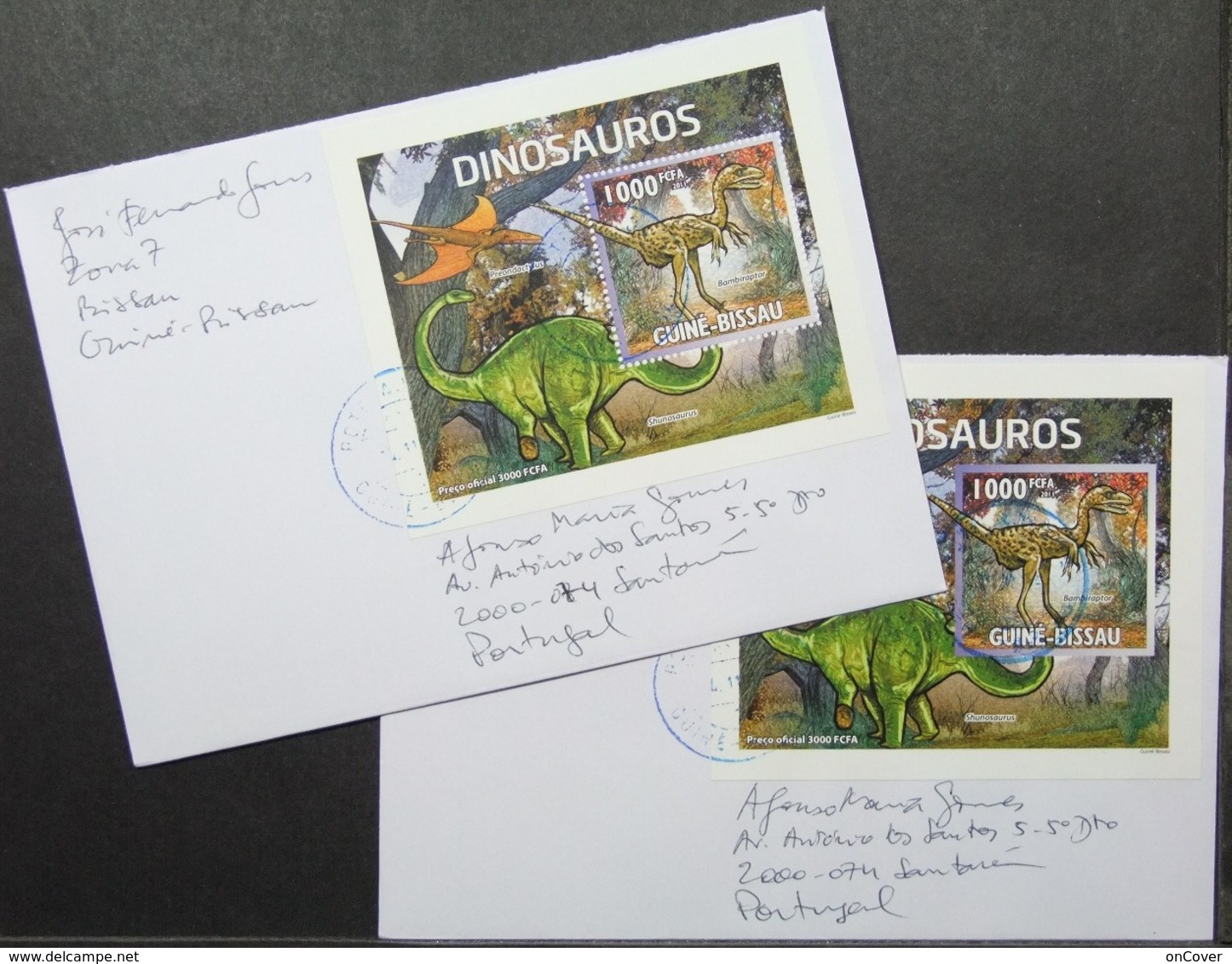 Guine-Bissau - Cover Lot (2) To Portugal Proof Dinosaur Perforate & Imperforate - Preistorici