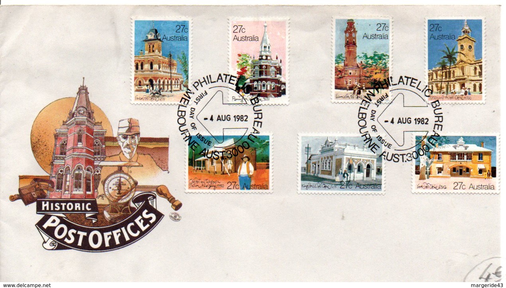 AUSTRALIE FDC 1982 BUREAUX DE POSTE HISTORIQUES - Vignettes De Fantaisie