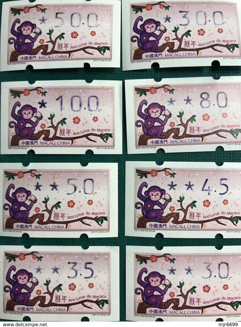 MACAU ATM LABELS, ZODIAC NEW YEAR OF THE MONKEY ISSUE COMPLETE SET KLUSSENDORF - Distributeurs