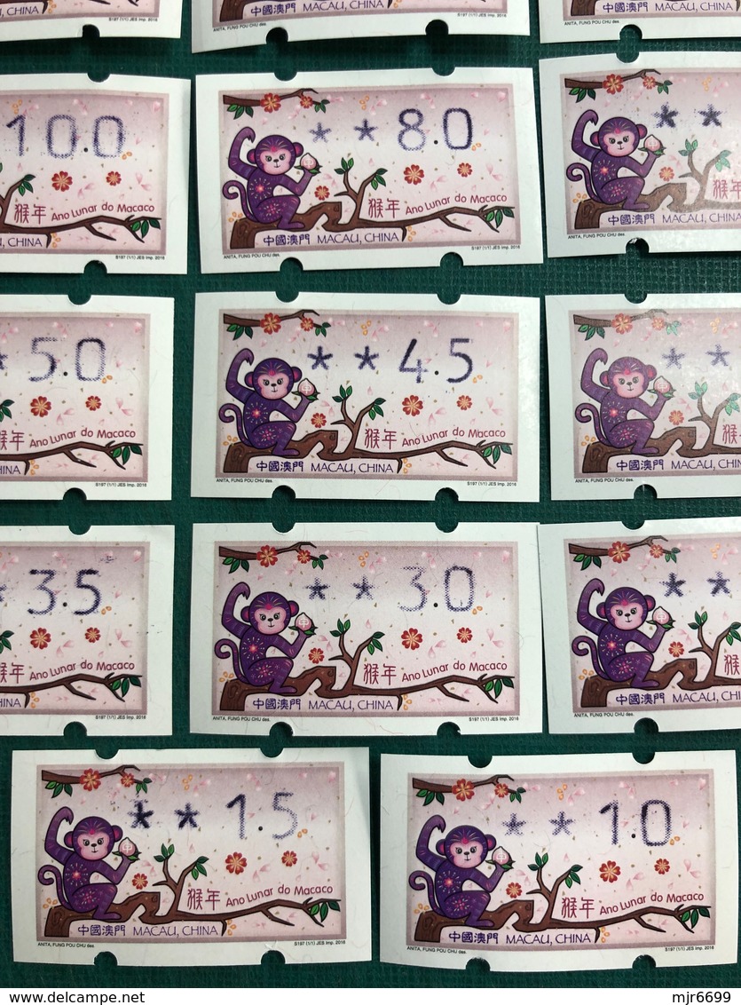 MACAU ATM LABELS, ZODIAC NEW YEAR OF THE MONKEY ISSUE COMPLETE SET KLUSSENDORF - Automatenmarken