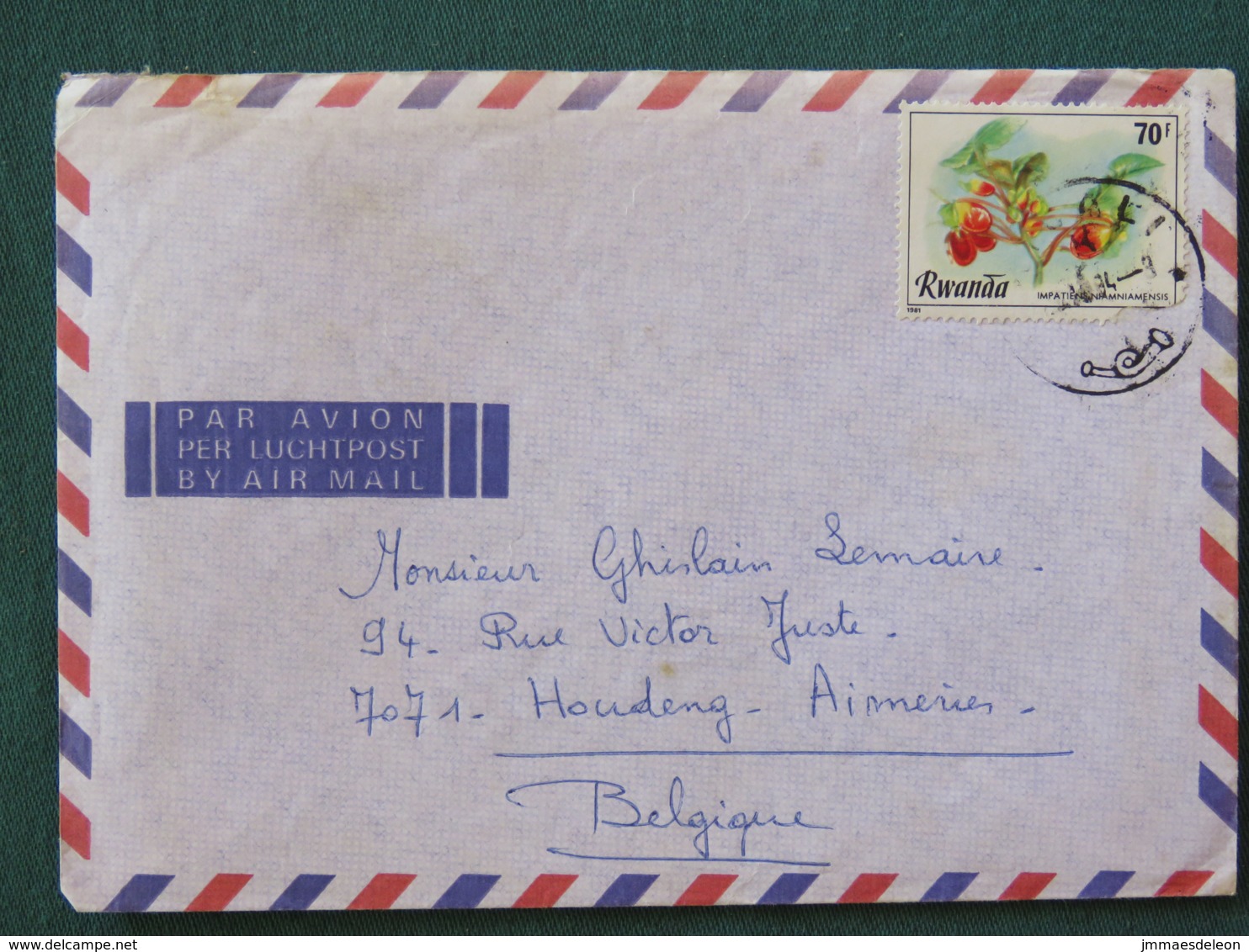 Rwanda 1984 Cover To Belgium - Flowers (stamp Damaged) - Oblitérés