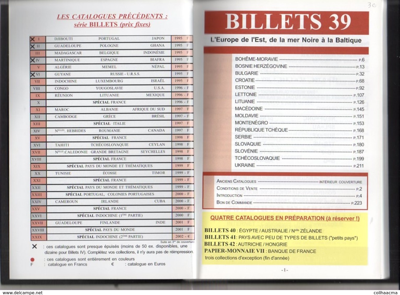 2005 Spécial Billets Europe De L'Est,Mer Noire à La Baltique,Vente Prix Fixe N° 39 / Comptoir Général  De Bourse C.G.B. - Frans