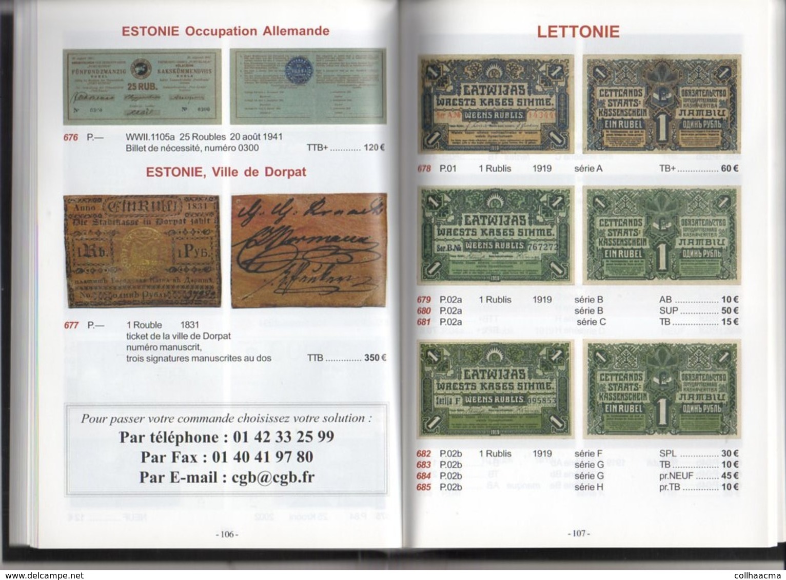 2005 Spécial Billets Europe De L'Est,Mer Noire à La Baltique,Vente Prix Fixe N° 39 / Comptoir Général  De Bourse C.G.B. - French