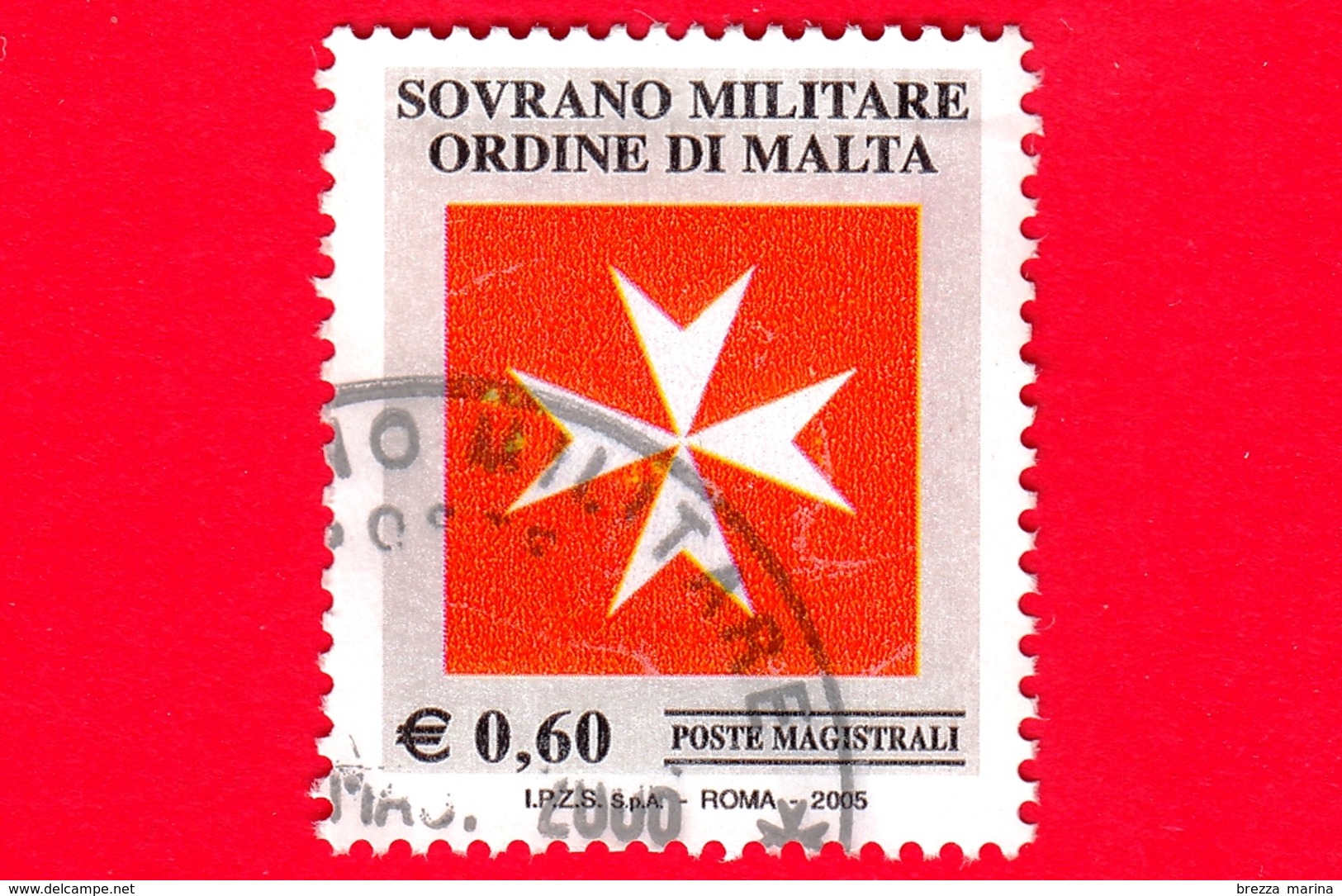 SMOM - Sovrano Militare Ordine Di Malta - Usato - 2005 - Croce Ottagona Bianca Su Fondo Rosso - 0.60 - Sovrano Militare Ordine Di Malta