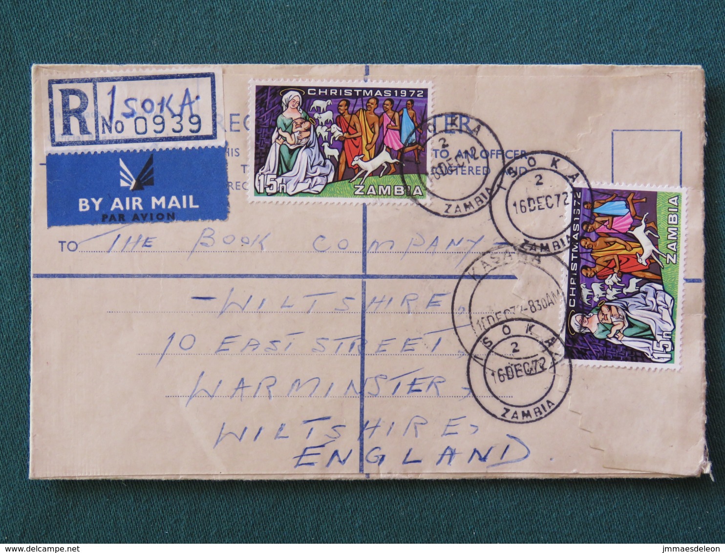 Zambia 1972 Registered Cover To England - Christmas - Sheeps - Zambie (1965-...)