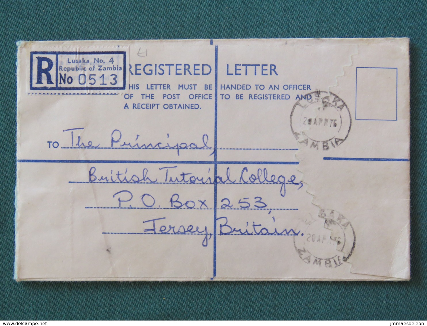 Zambia 1976 Registered Cover To Jersey - England - Fruits - National Museum - Zambie (1965-...)
