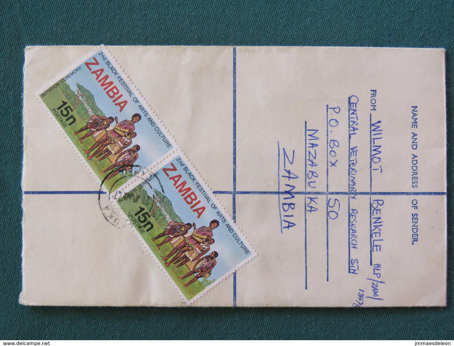 Zambia 1977 Registered Cover To England - Dance - Culture Festival - Zambie (1965-...)