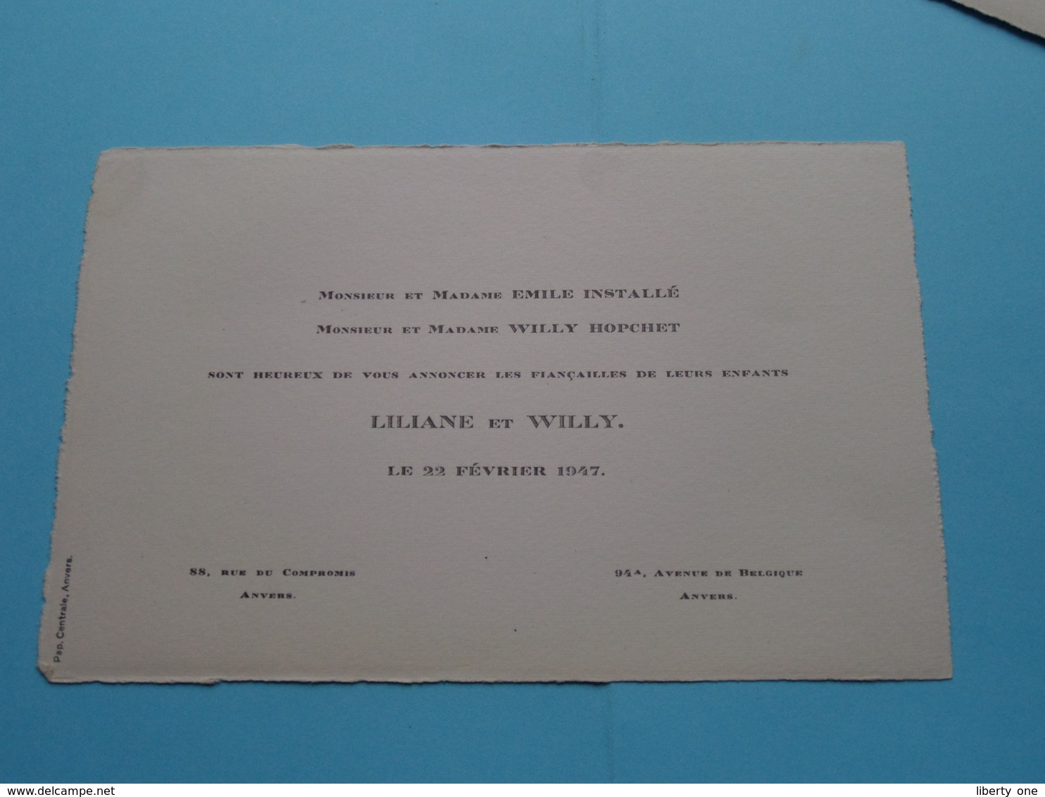 Mr. & Mme Emile Installé Et Mr. & Mme Willy Hopchet > LILIANE Et WILLY Le 22 Fév. 1947 > ANVERS ( Zie Foto's ) ! - Mariage