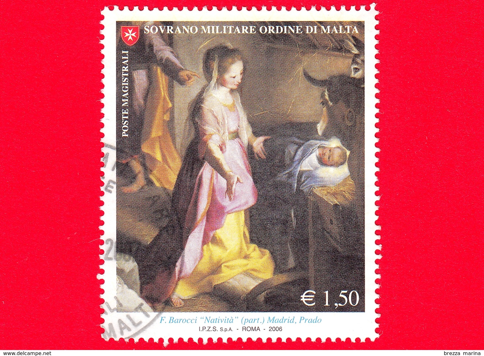 SMOM - Sovrano Militare Ordine Di Malta - Usato - 2006 - Natale - Madonna Con Il Bambino - Natività Di F. Barocci - 1.50 - Malta (Orden Von)