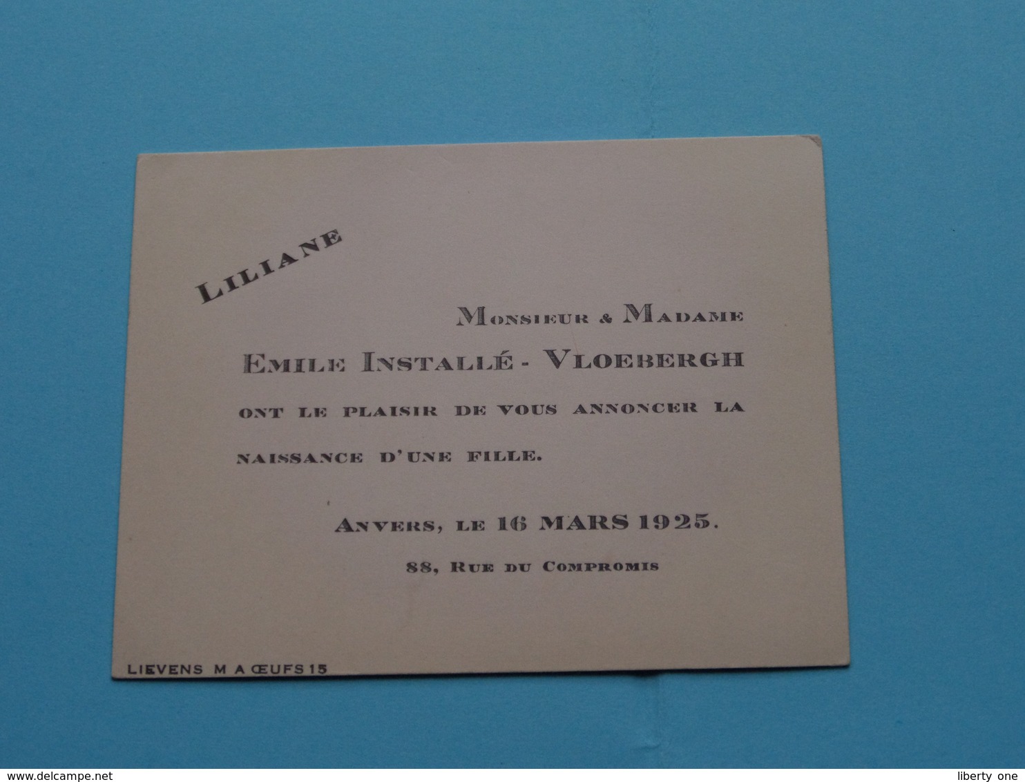 LILIANE > 16 Mars 1925 > ANVERS ( Emile Installé - Vloebergh > Anvers ) ( Zie Foto's ) ! - Naissance & Baptême