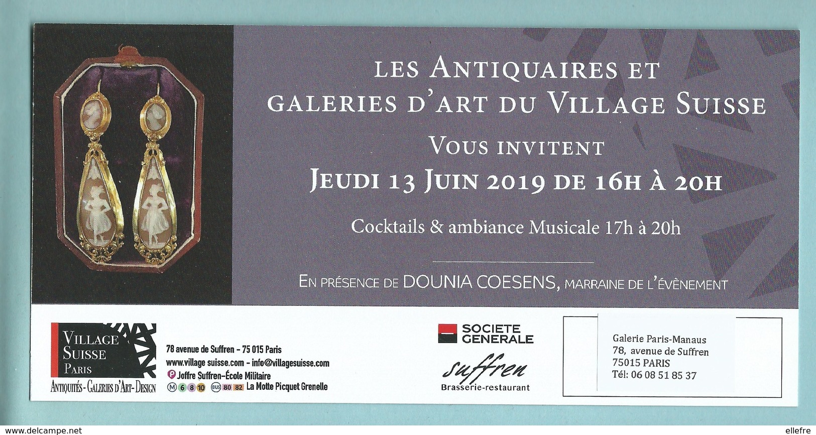 Invitation Ticket D'entrée - Antiquaires Du Village Suisse Paris NU Femme Mulâtre L' Ideal Feminin Dans L'art - Tickets D'entrée