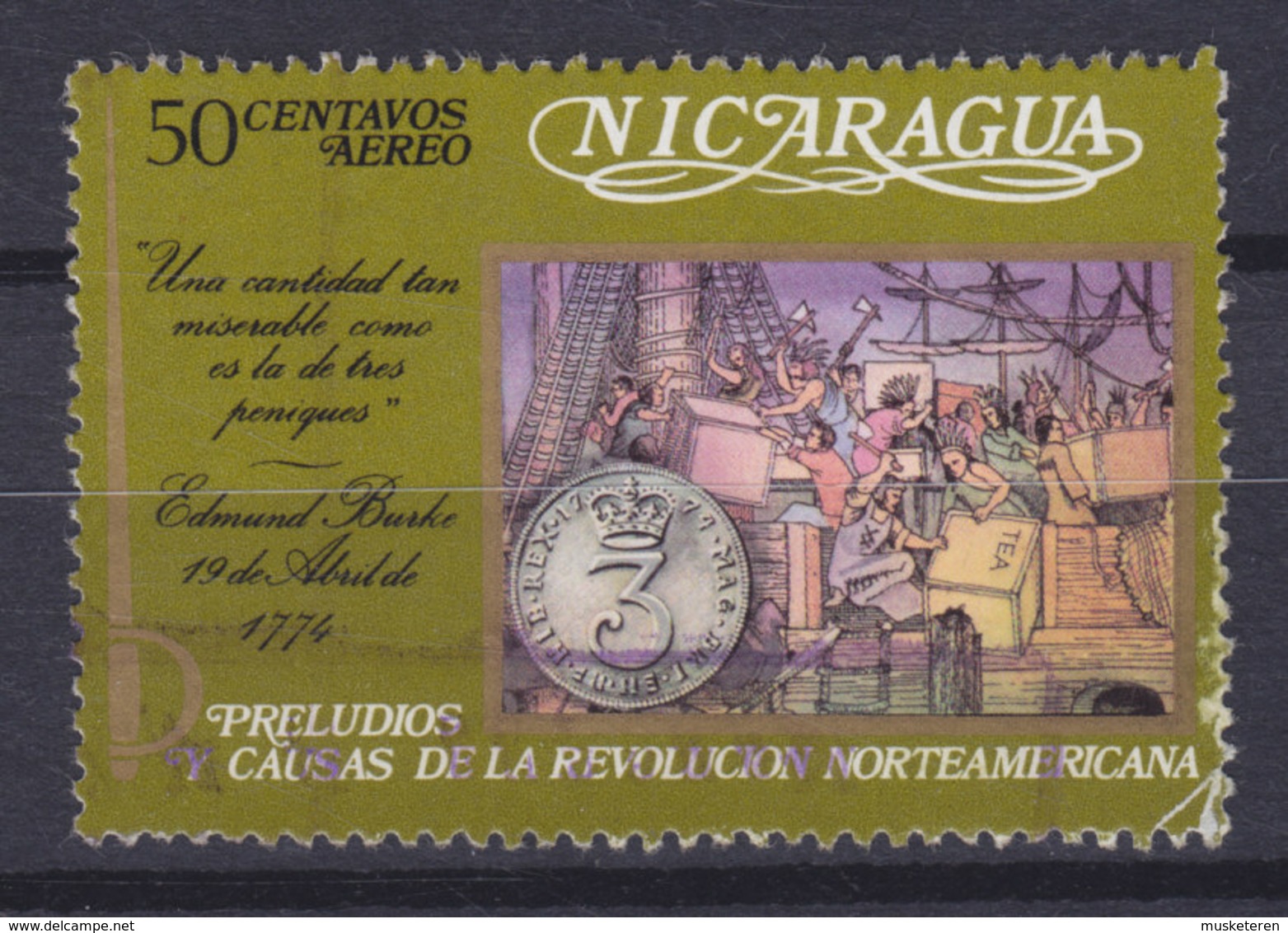 Nicaragua 1973 Mi. 1713   50c. Edmund Burke Teeversendung Geschichte Der Vereiningten Staaten - Nicaragua