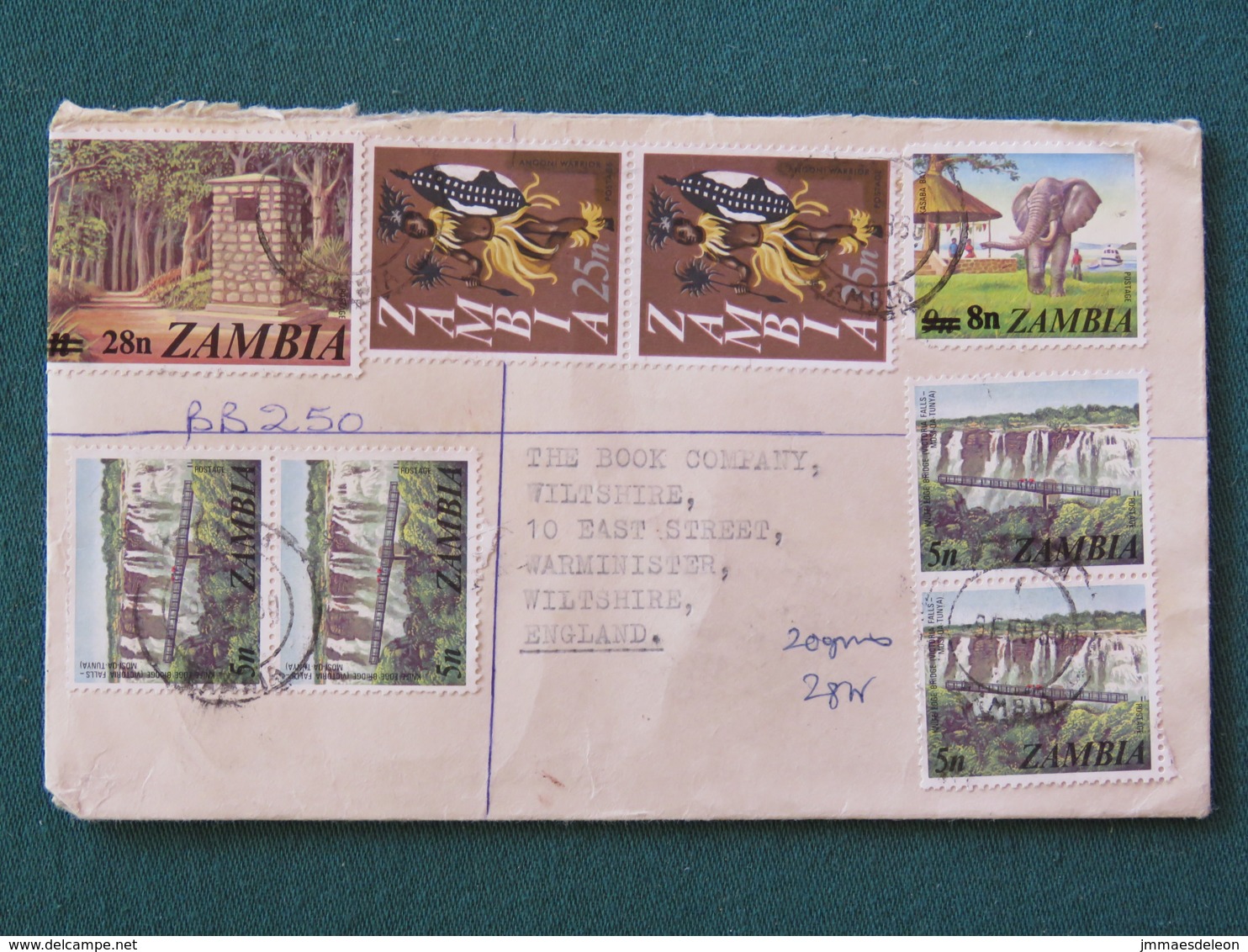 Zambia 1980 Registered Cover To England - Water Falls - Elephant - Warrior Traditional Costume - Wax Sealed - Zambie (1965-...)