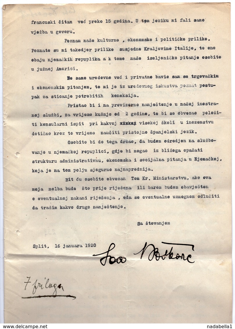 1920.YUGOSLAVIA,CROATIA,SPLIT,JOB APPLICATION LETTER FOR A FOREIGN OFFICE POST,AUSTRIAN REVENUE STAMP FOR BOSNIA,3 KRUNE - Historical Documents