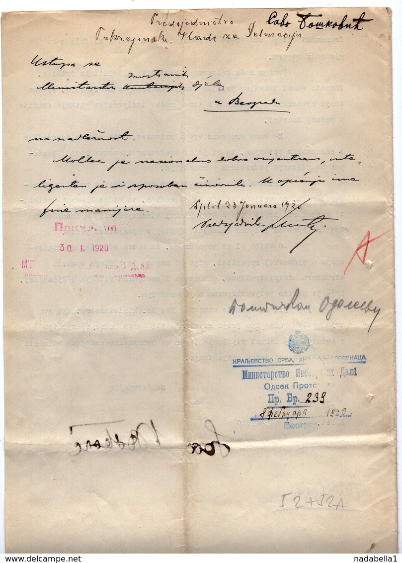 1920.YUGOSLAVIA,CROATIA,SPLIT,JOB APPLICATION LETTER FOR A FOREIGN OFFICE POST,AUSTRIAN REVENUE STAMP FOR BOSNIA,3 KRUNE - Historical Documents