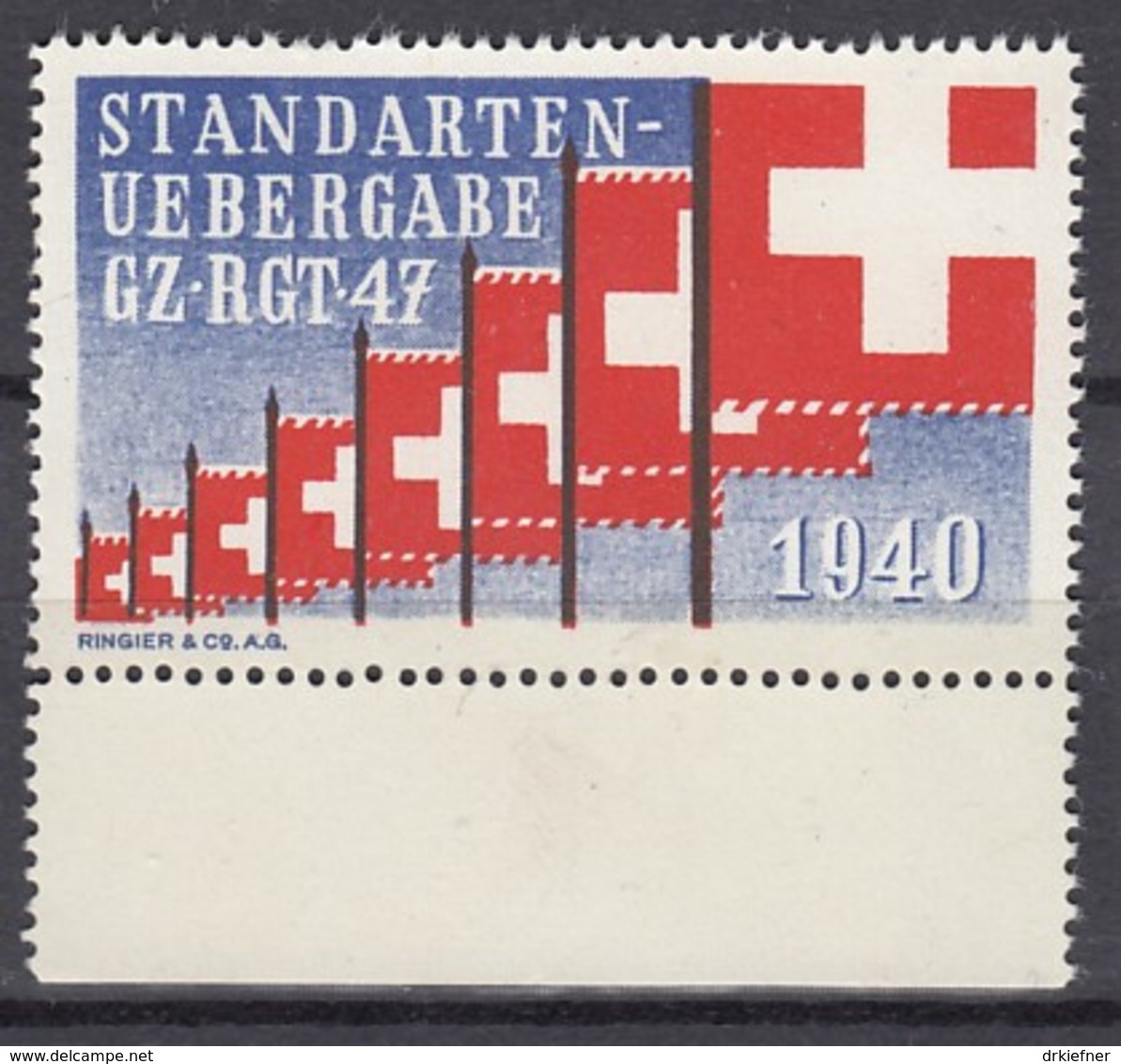 SCHWEIZ Soldatenmarke: STANDARTEN-ÜBERGABE GZ.RGT. 47,  1940, Ungebraucht - Labels