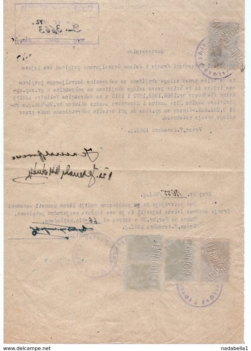 07.12.1942. WWII SERBIA, GERMAN OCCUPATION,VRSAC, MORTGAGE CANCELATION ON THE LAND, 5 REVENUE STAMPS - Historical Documents