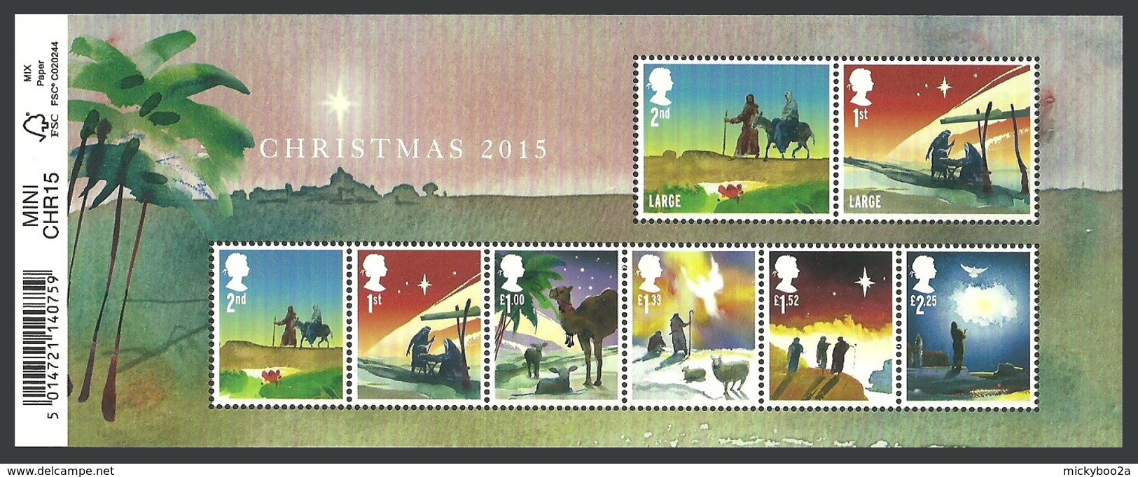 GB 2015 CHRISTMAS NATIVITY SHEEP CAMELS DONKEYS M/SHEET MNH - Unused Stamps