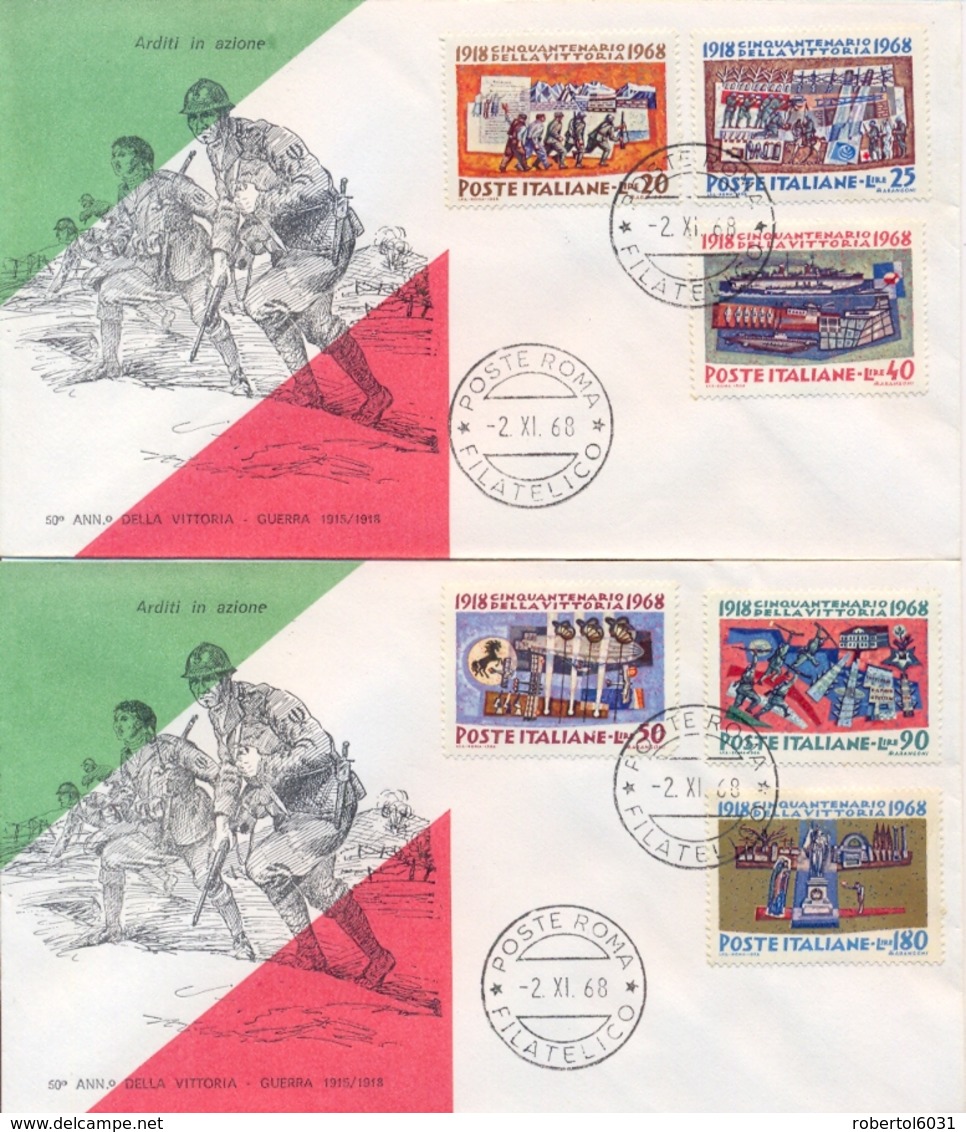 Italia Italy 1968 FDC FILAGRANO 50° Vittoria Nella Prima Guerra Mondiale Su 2 Buste 50th Victory First World War 2 Cover - Prima Guerra Mondiale