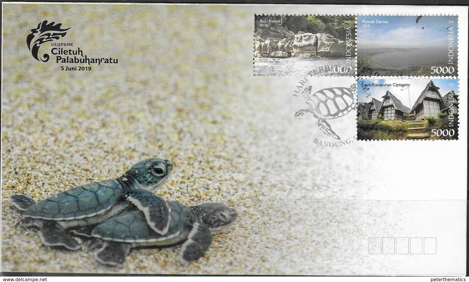 INDONESIA, 2019, MNH, GEOPARKS, GEOPARK CILETUH-PALABUHANRATU, FDC WITH TURTLE CANCELLATION - Autres & Non Classés