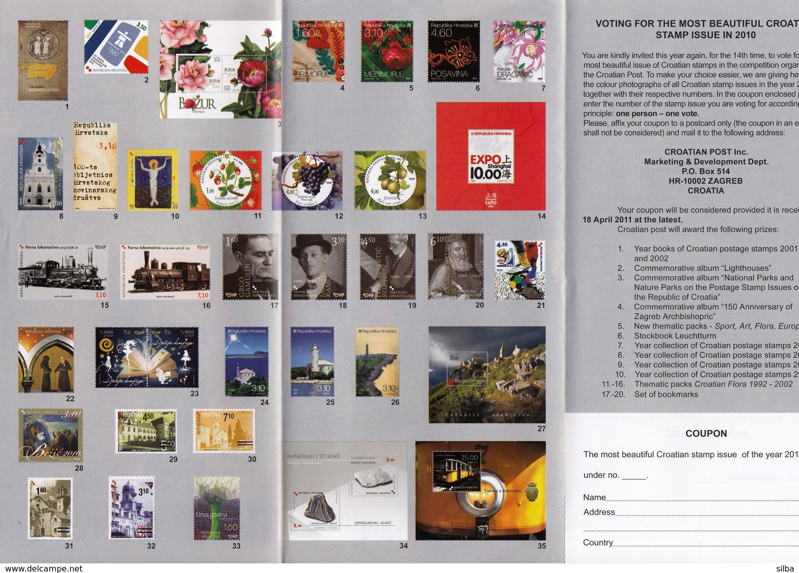 Croatia 2011 / Voting For The Most Beautiful 2010 Croatian Postage Stamp Issue / Prospectus, Leaflet, Brochure - Kroatien