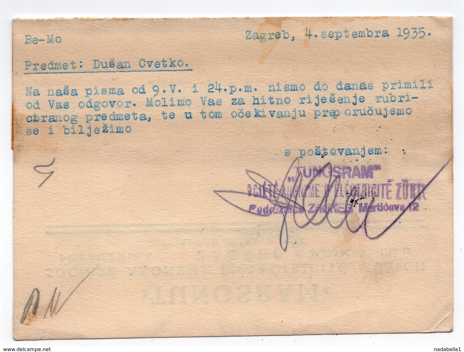 1936 YUGOSLAVIA, CROATIA, ZAGREB TO PETROVGRAD,TUNGSRAM, CORRESPONDENCE CARD - Covers & Documents