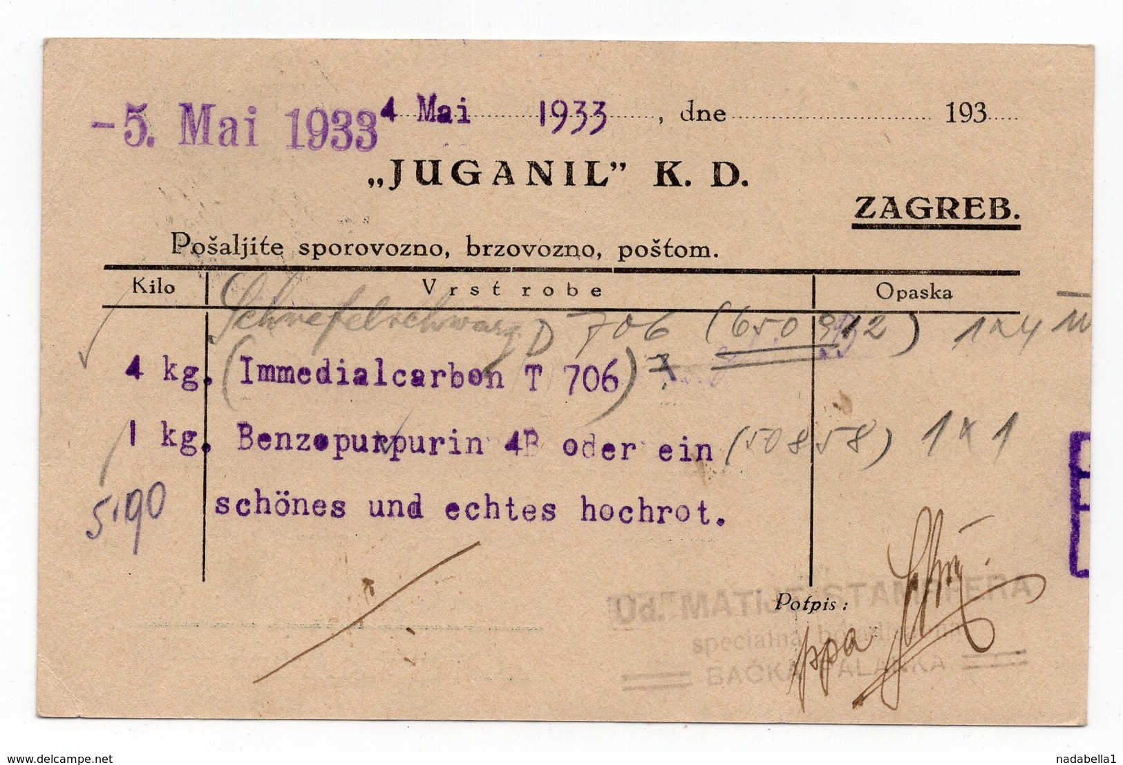 1933 YUGOSLAVIA, CROATIA, ZAGREB, TPO NOVI SAD - BOGOJEVO, 50 PARA, POSTAGE DUE 50 PARA FOR POST BOX - Postal Stationery