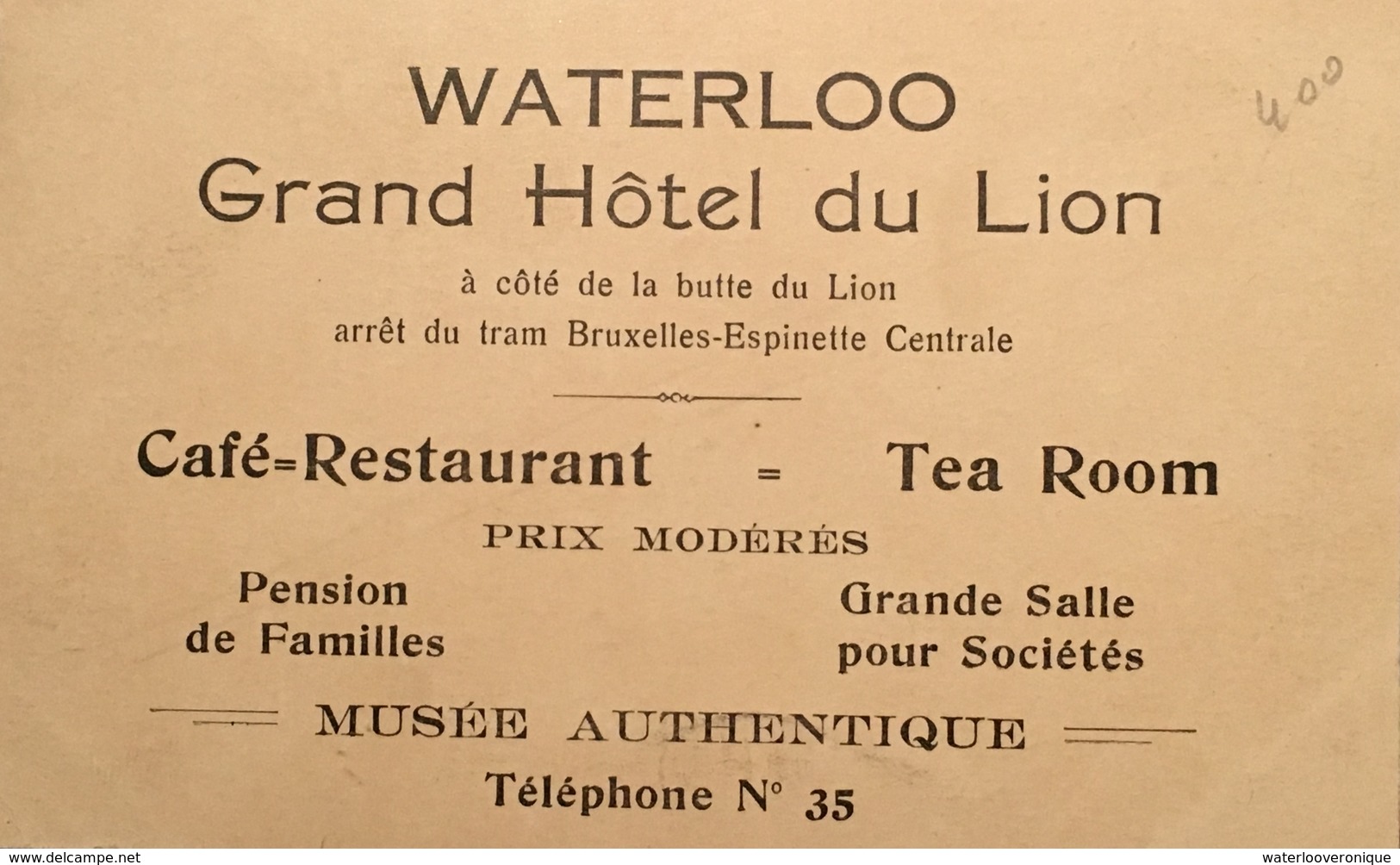 Grand Hôtel Du Lion Carte Publicitaire - Waterloo