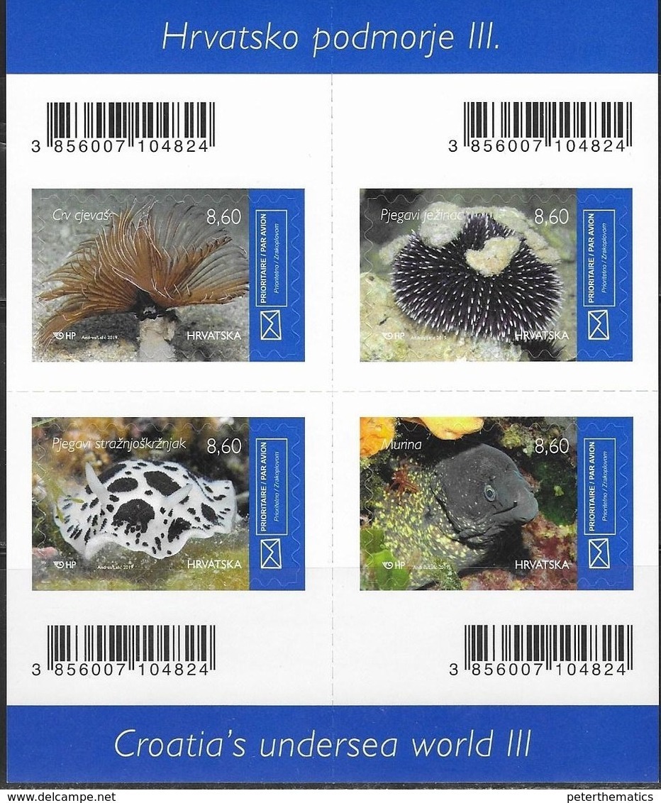 CROATIA, 2019, MNH, UNDERSEA WORLD, PART III, MARINE LIFE, EERLS, SEA URCHINS, SHEETLET - Fishes