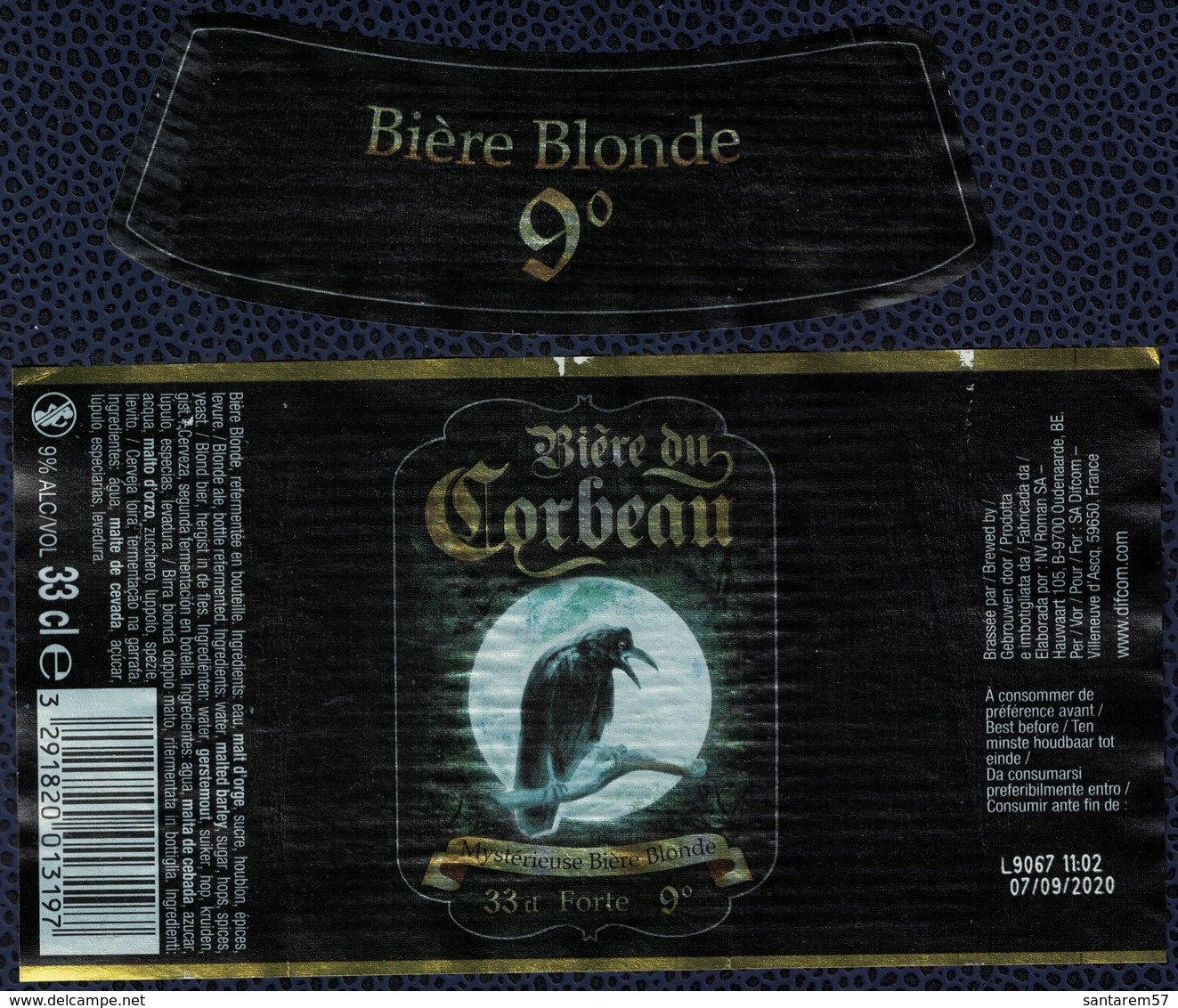 Lot 2 Etiquettes Bière Beer Labels Bière Du Corbeau Mystérieuse Bière Blonde 33cl - Bière