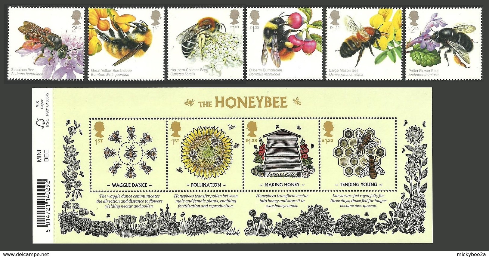 GB 2015 HONEYBEES BEES & FLOWERS INSECTS SET & M/SHEET MNH - Unused Stamps