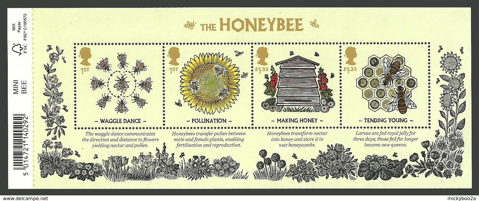 GB 2015 HONEYBEES BEES & FLOWERS INSECTS M/SHEET MNH - Unused Stamps